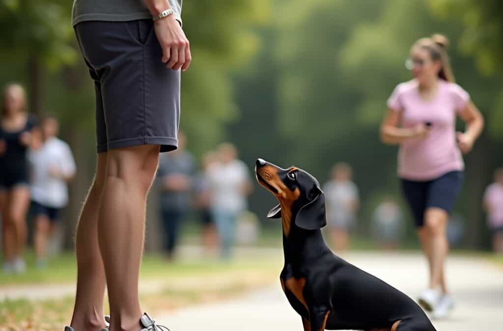 Ejercicios de obediencia para perros salchicha en áreas públicas