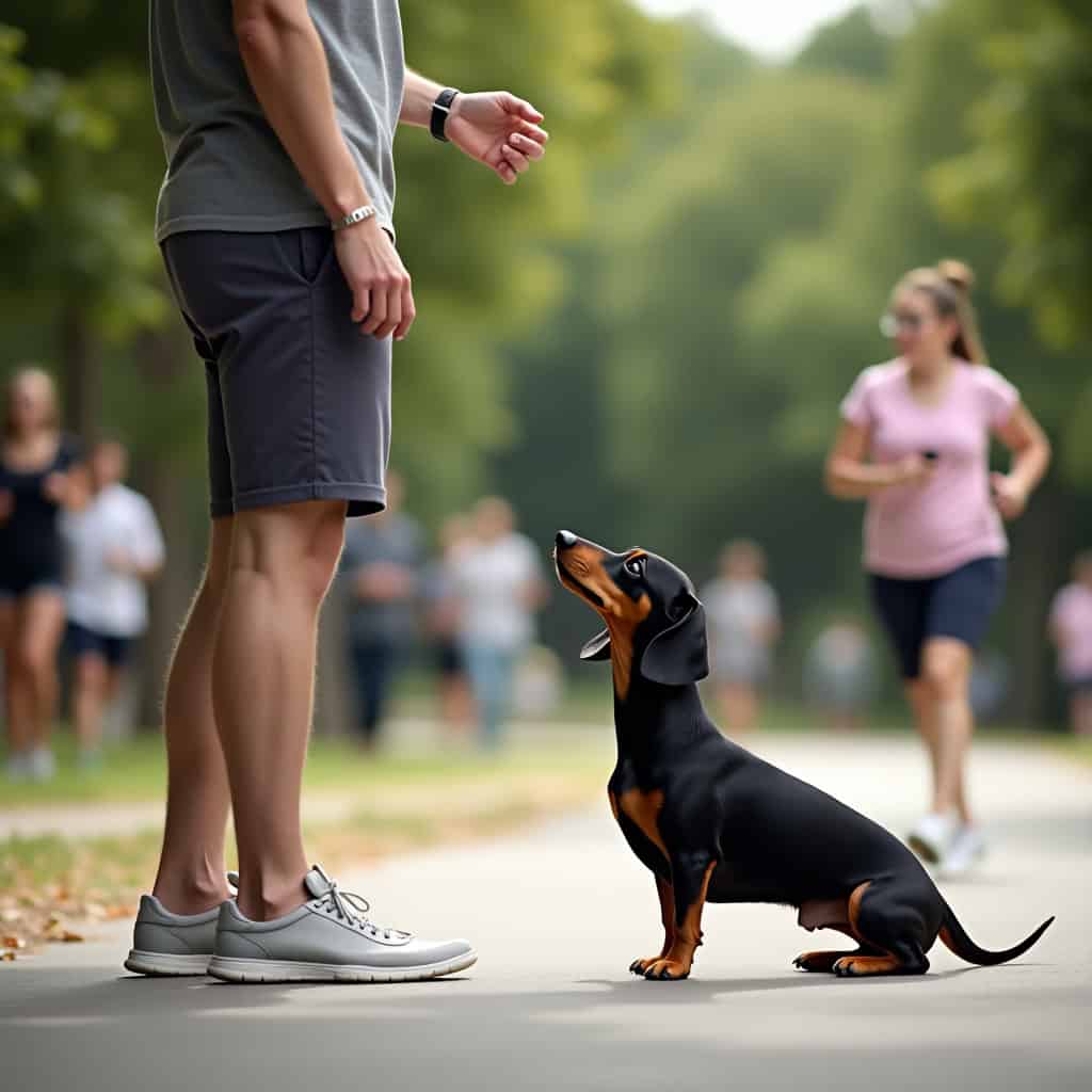 Ejercicios de obediencia para perros salchicha en áreas públicas
