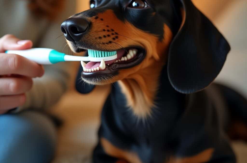 Pasos para cepillar los dientes de un perro salchicha